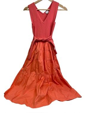 Jason Wu Fit & Flare Midi Poplin Dress Orange Coral XS Sleeveless Lightweight